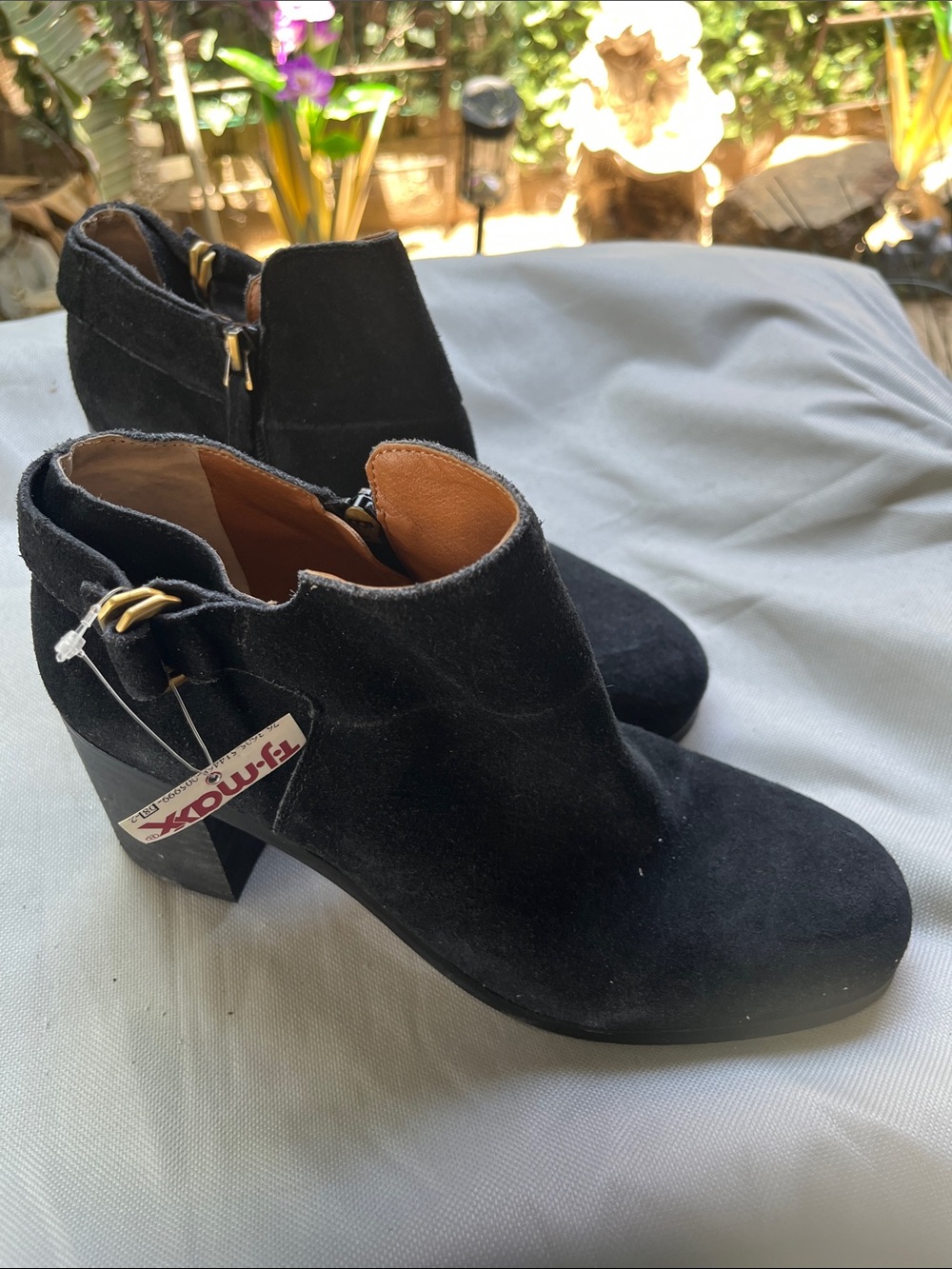 Franco Sarto Black Suede Ankle Booties with Side Buckle